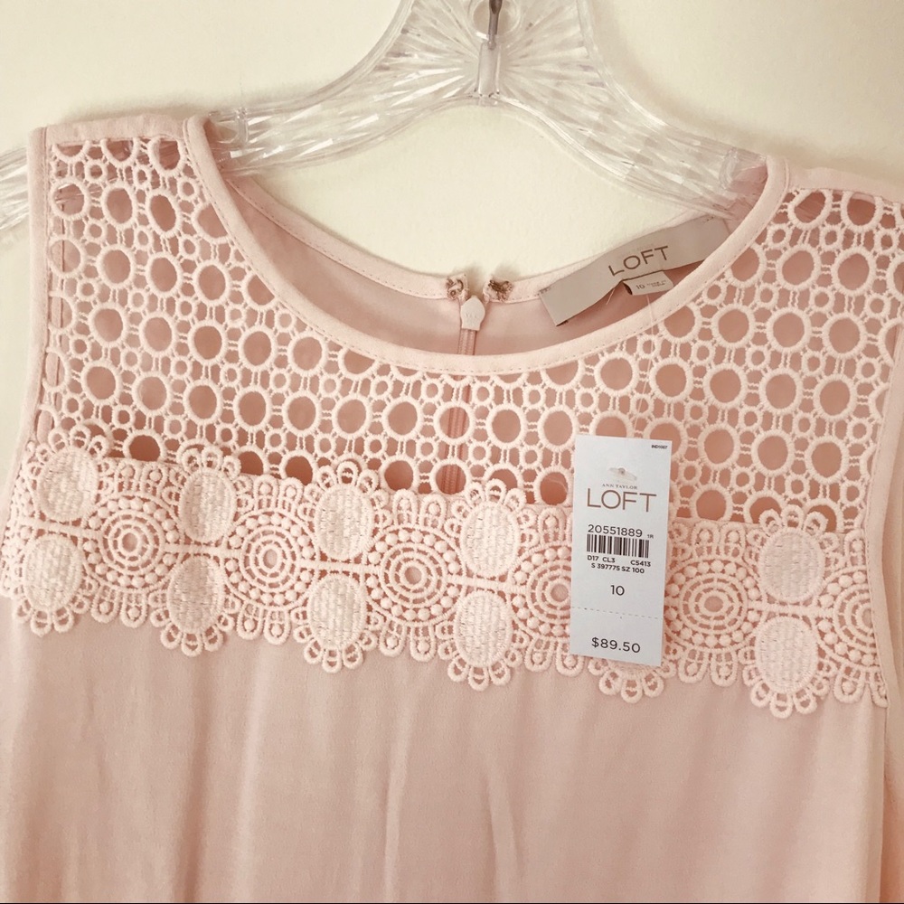 NWT LOFT Light Pink Sheath Lace Crepe Dress 10